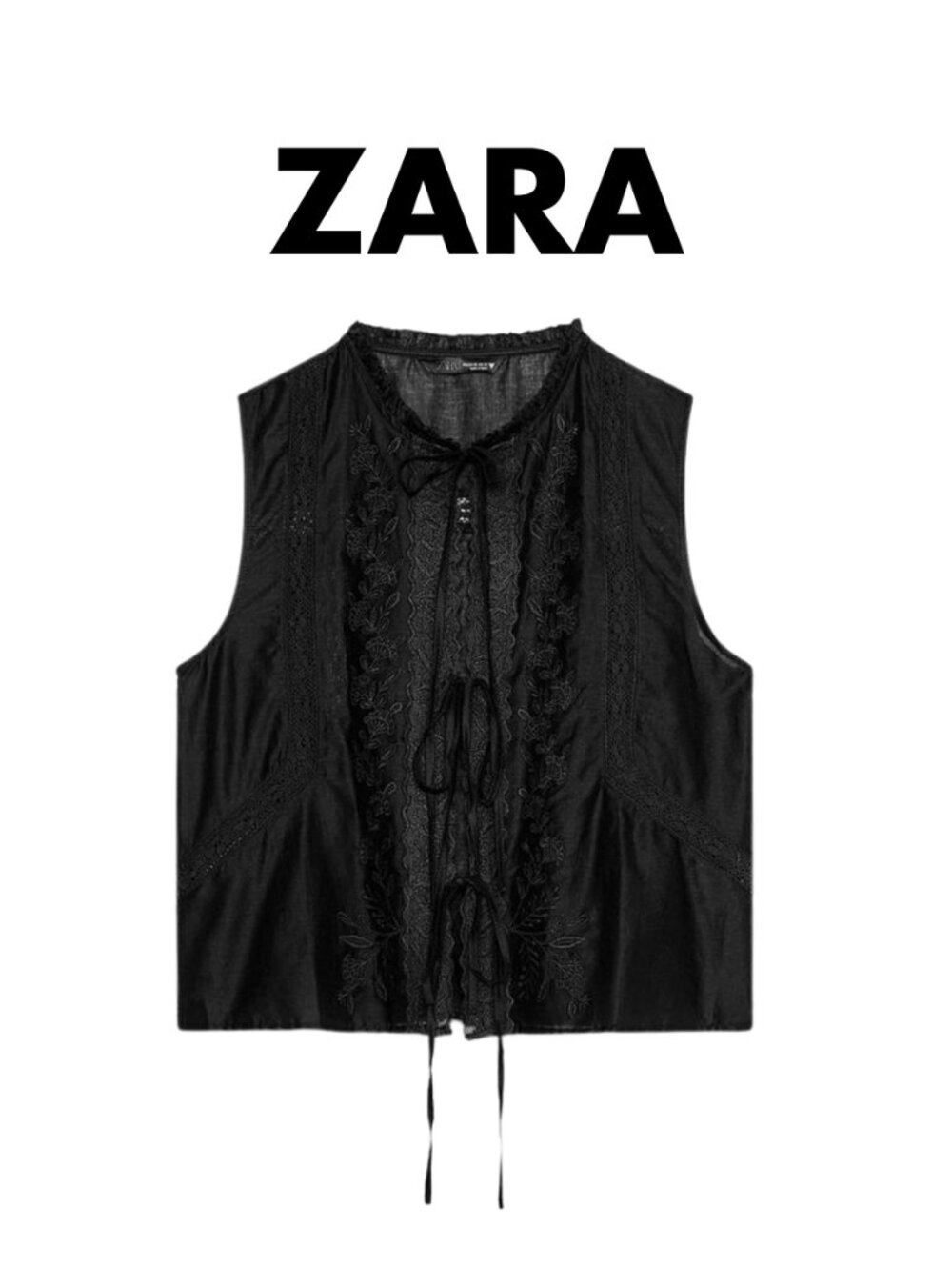 Zara Cotton Top with embroidery and front ties Size Medium